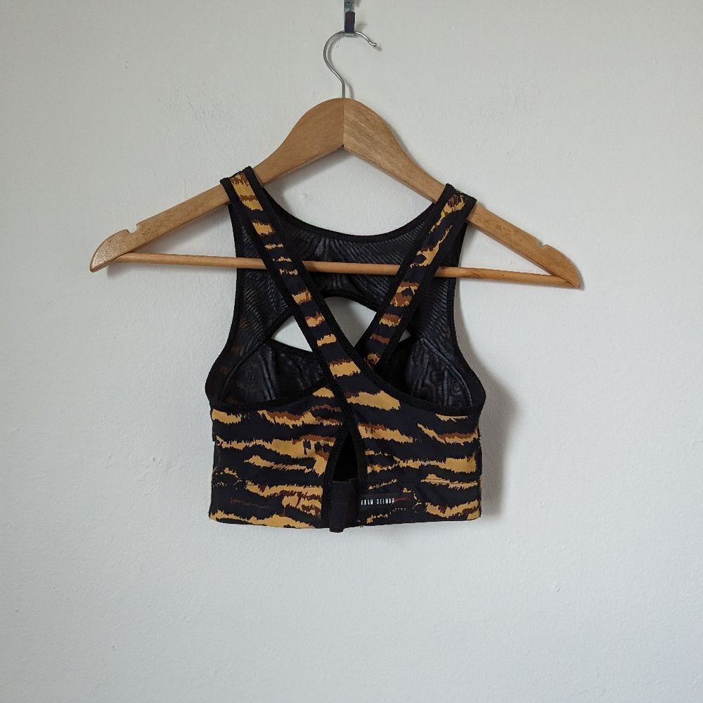 Adam Selman Sport light tan black animal tiger print cutout cross sports bra - Picture 6 of 7